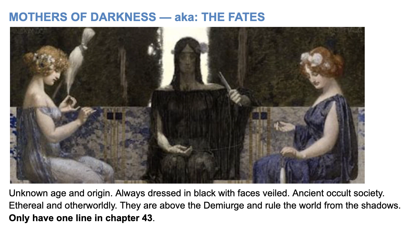 Early Mothers of Darkness character reference