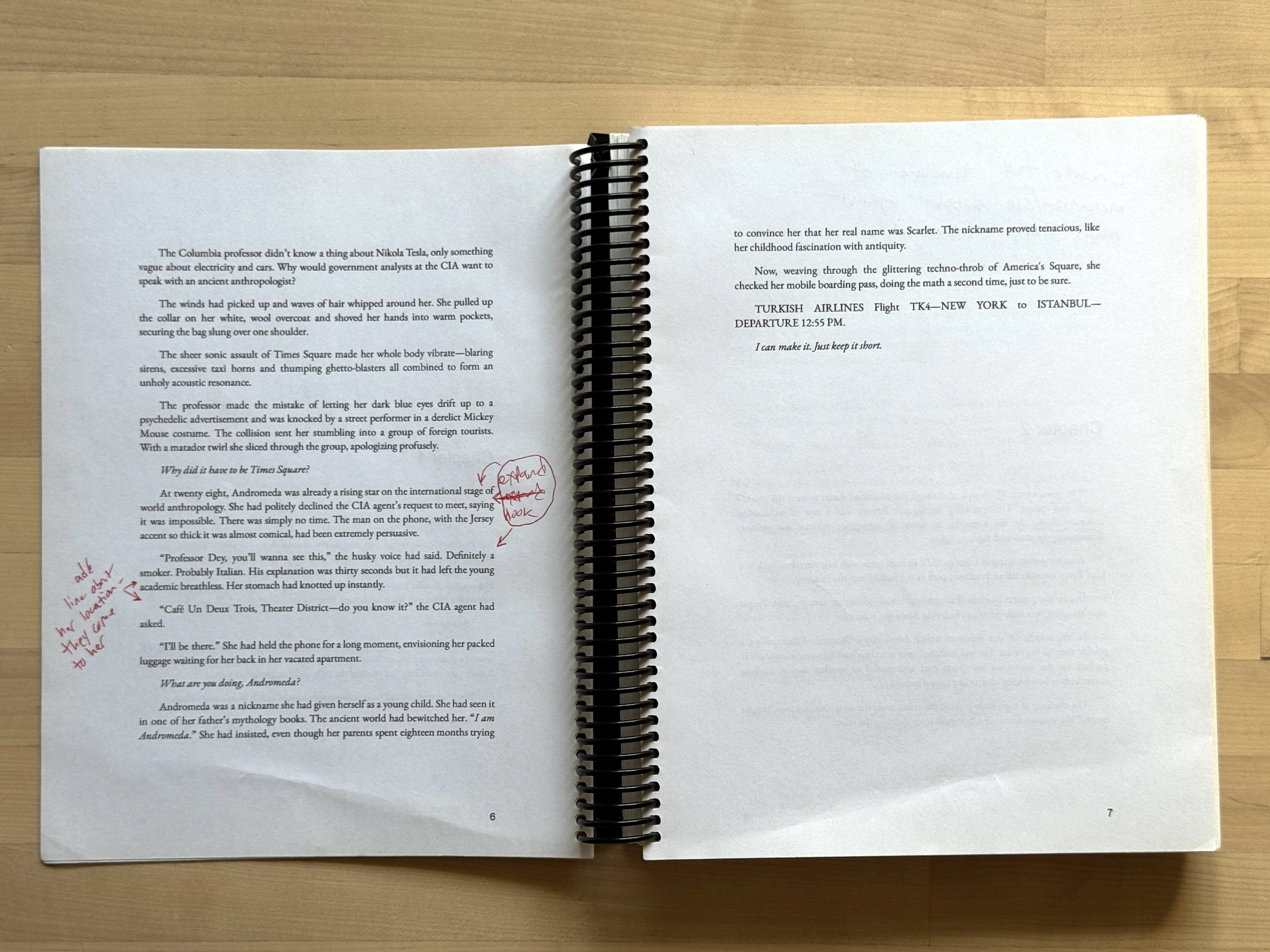 First-draft Chapter 1 continuation and ending, notebook pages 6 and 7