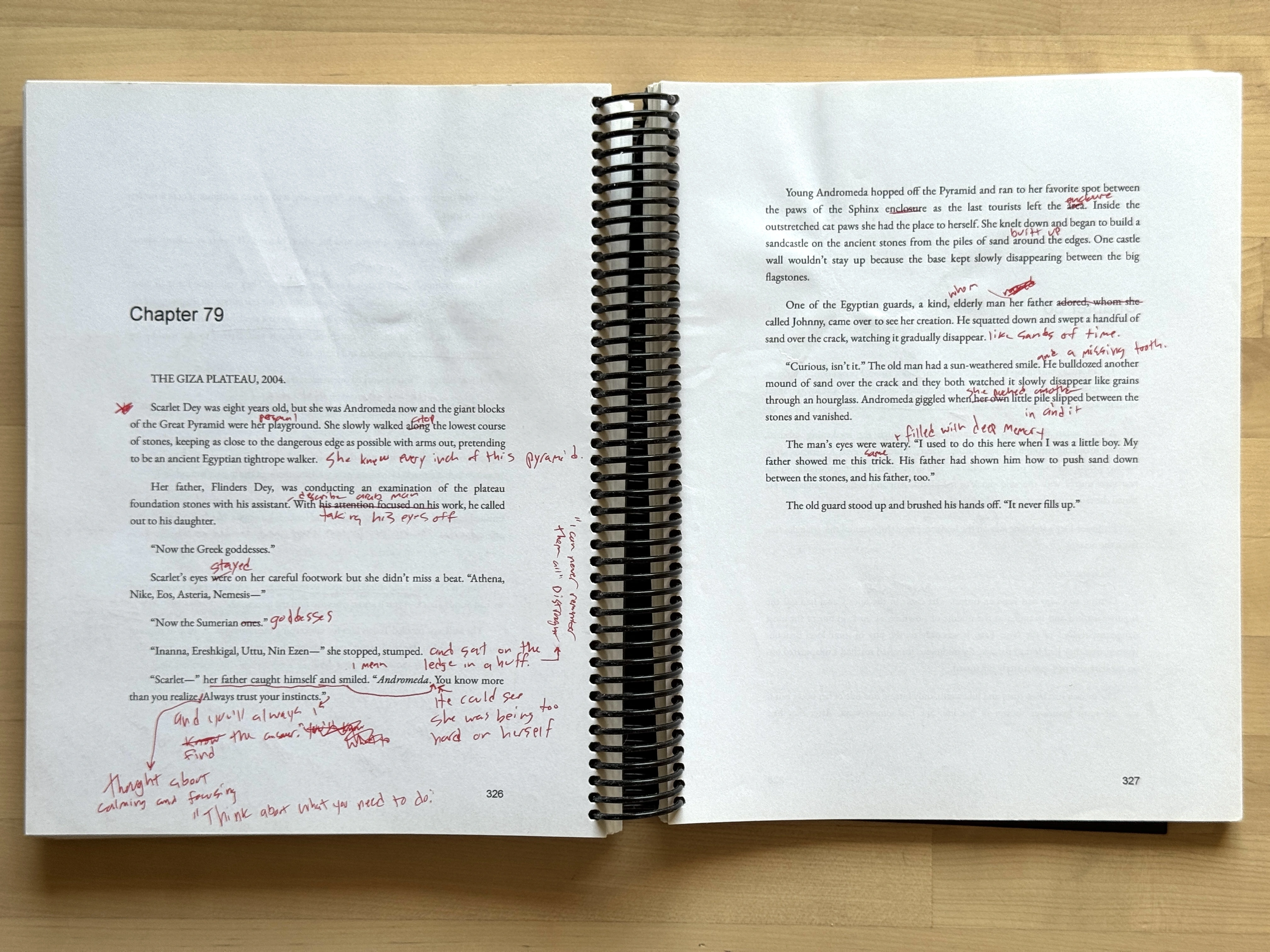 Deleted Andromeda childhood scene in Giza, notebook pages 326 and 327 with handwritten revisions