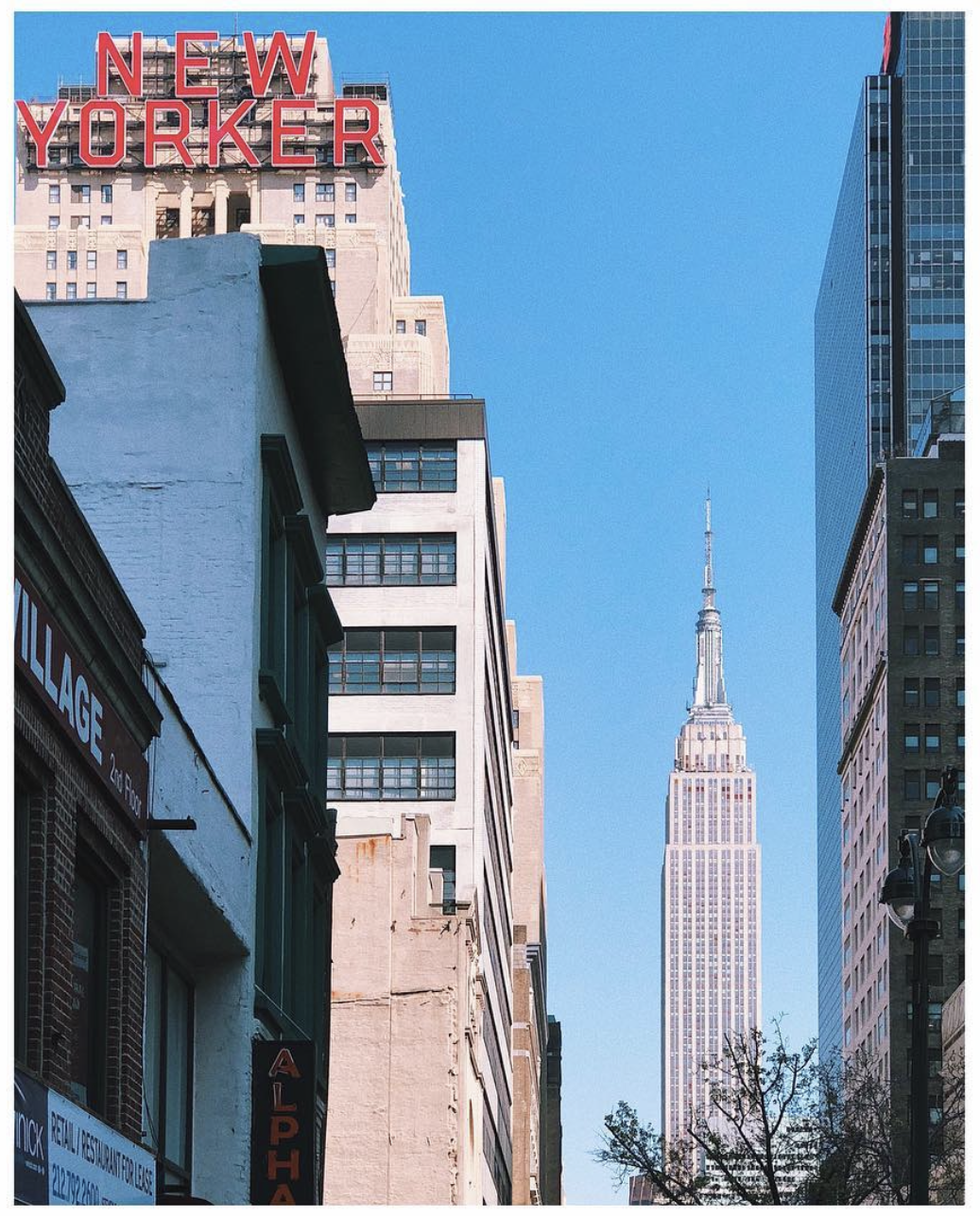 The New Yorker Hotel and Empire State Building photographed in 2018